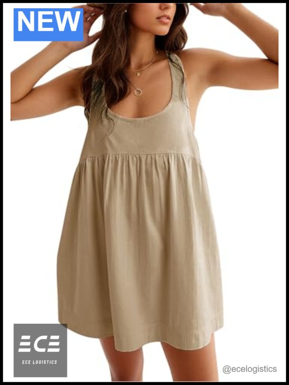 Women's 100% Cotton Babydoll Mini Dress Sleeveless Open Back Flowy